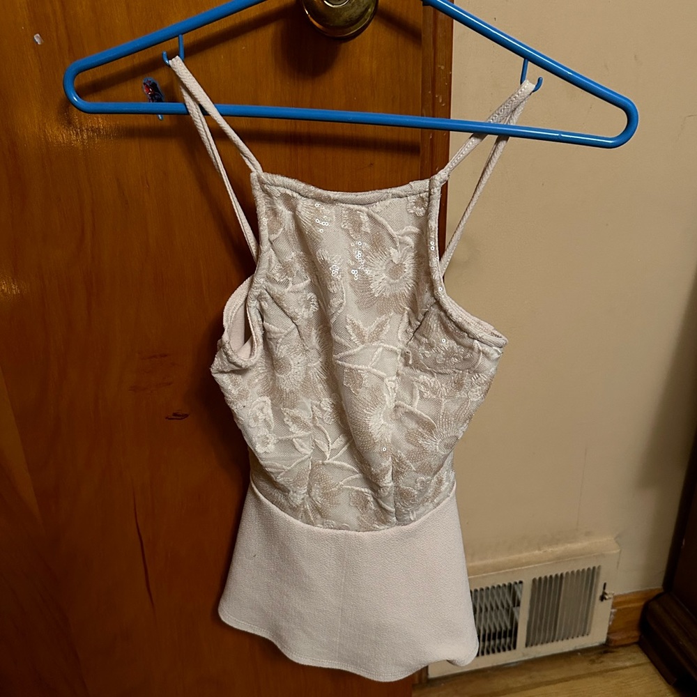 Charlotte Russe Small Cream Elegant Tank with Floral Sequins and Lace